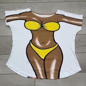 Vintage T-Shirt Unisex XXL White Yellow Illusion Graphic Funny Retro Novelty